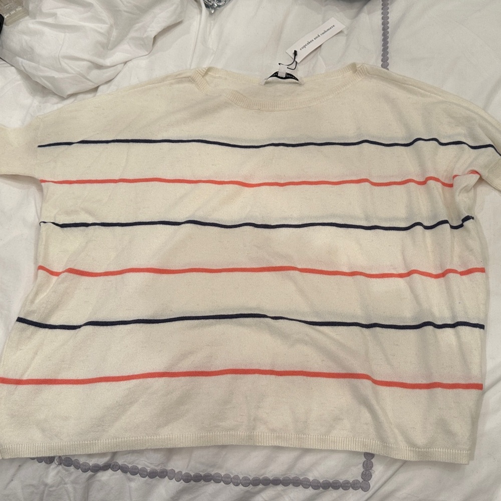 cupcakes and cashmere sweater white with orange and blue stripes